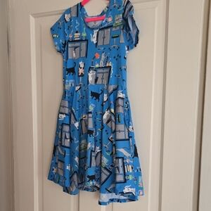 Princess Awesome Blue Cat Print Kids Dress